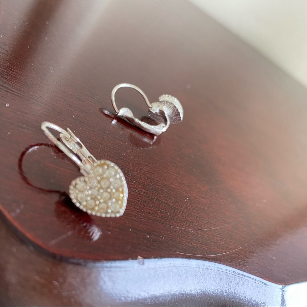 Silver tone pave heart earrings